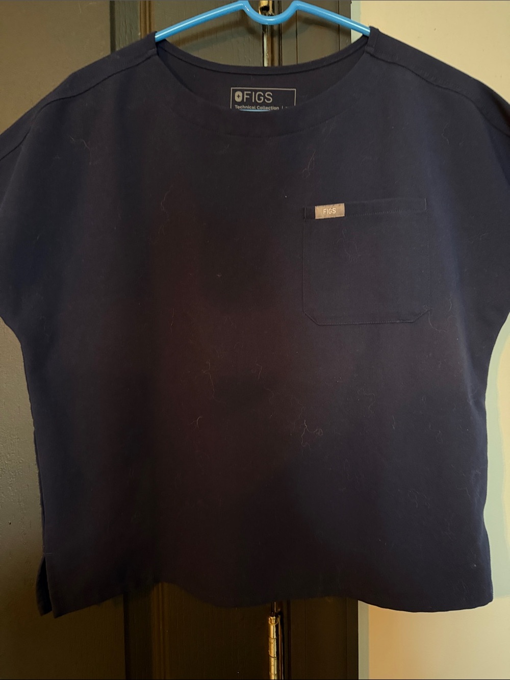 Figs Navy crew neck Scrub Top with Chest Pocket